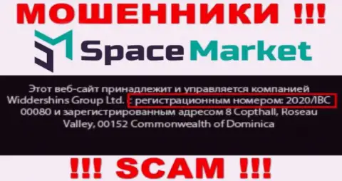 Регистрационный номер, который принадлежит конторе Space Market - 2020/IBC 00080