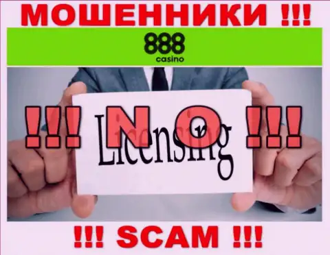 На информационном ресурсе организации 888Казино не приведена инфа об наличии лицензии, очевидно ее нет