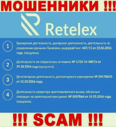 Retelex Com, запудривая мозги наивным людям, указали у себя на сервисе номер их лицензии на осуществление деятельности
