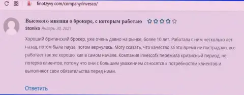 Комплиментарные отзывы в отношении форекс дилинговой компании INVFX на веб-портале FinOtzyvy Com