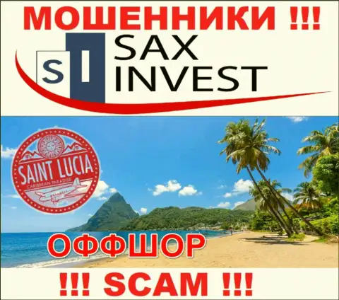 Так как SaxInvest Net пустили свои корни на территории Saint Lucia, похищенные финансовые средства от них не забрать