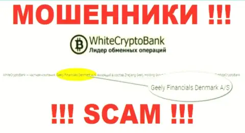 Юридическим лицом, управляющим махинаторами WhiteCryptoBank, является Geely Financials Denmark A/S
