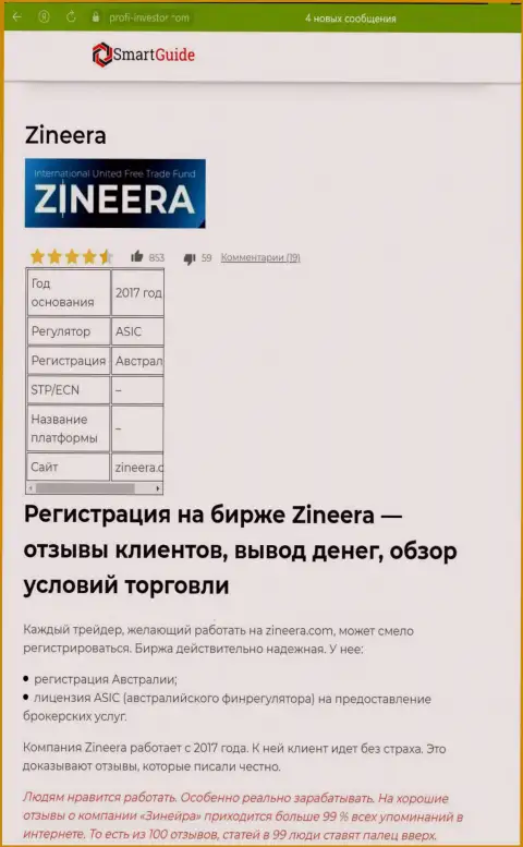 Обзор условий трейдинга брокерской организации Zineera Exchange, представленный в информационной статье на ресурсе smartguides24 com