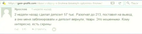 Валютный трейдер Ярослав написал плохой высказывание об биржевом брокере ФинМакс Бо после того как кидалы заблокировали счет на сумму 213 тысяч рублей